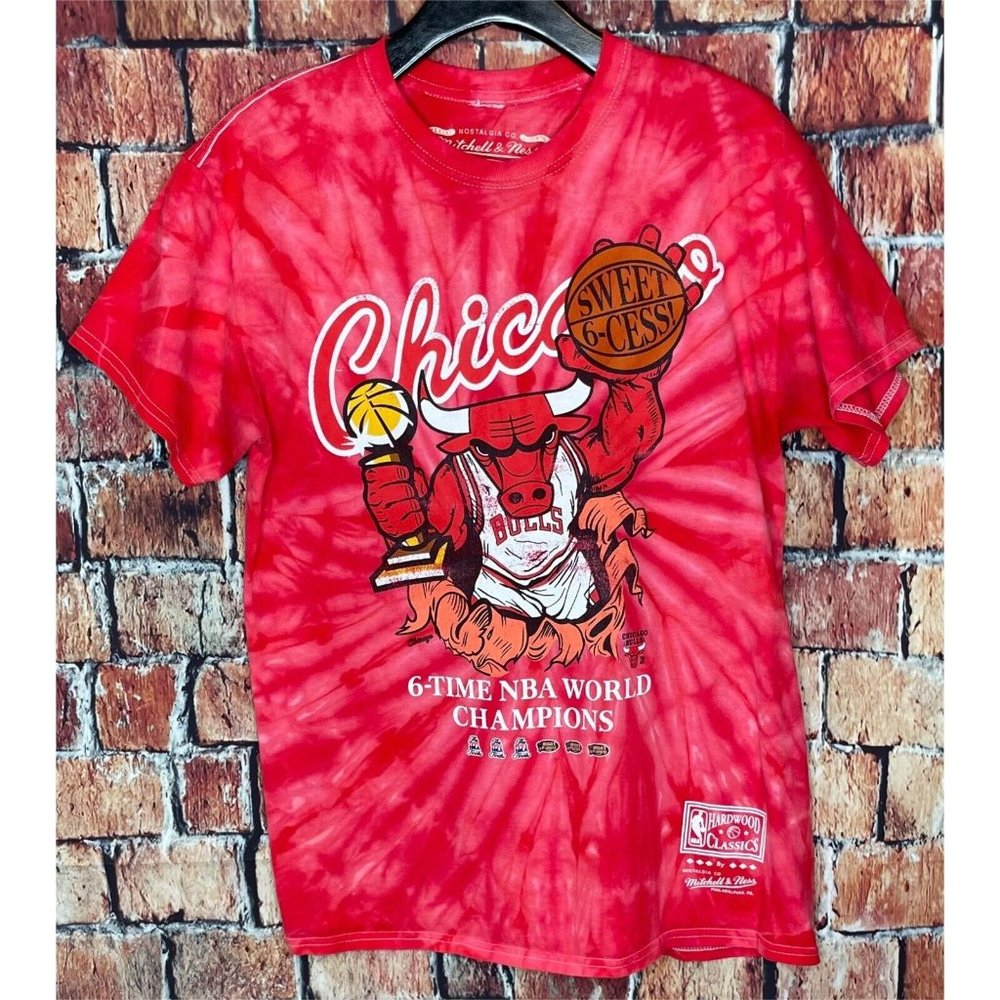 Vintage Chicago Bulls 6-Time NBA World Champions Medium Red Tie Dye T-Shirt